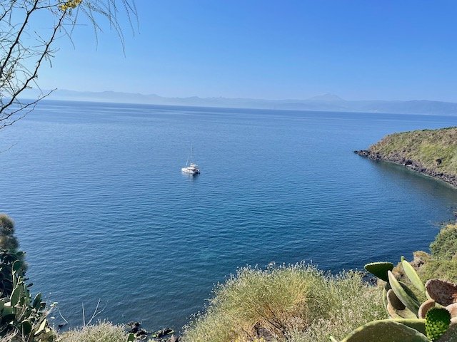 Eden Planet on anchor at Vulcano Island